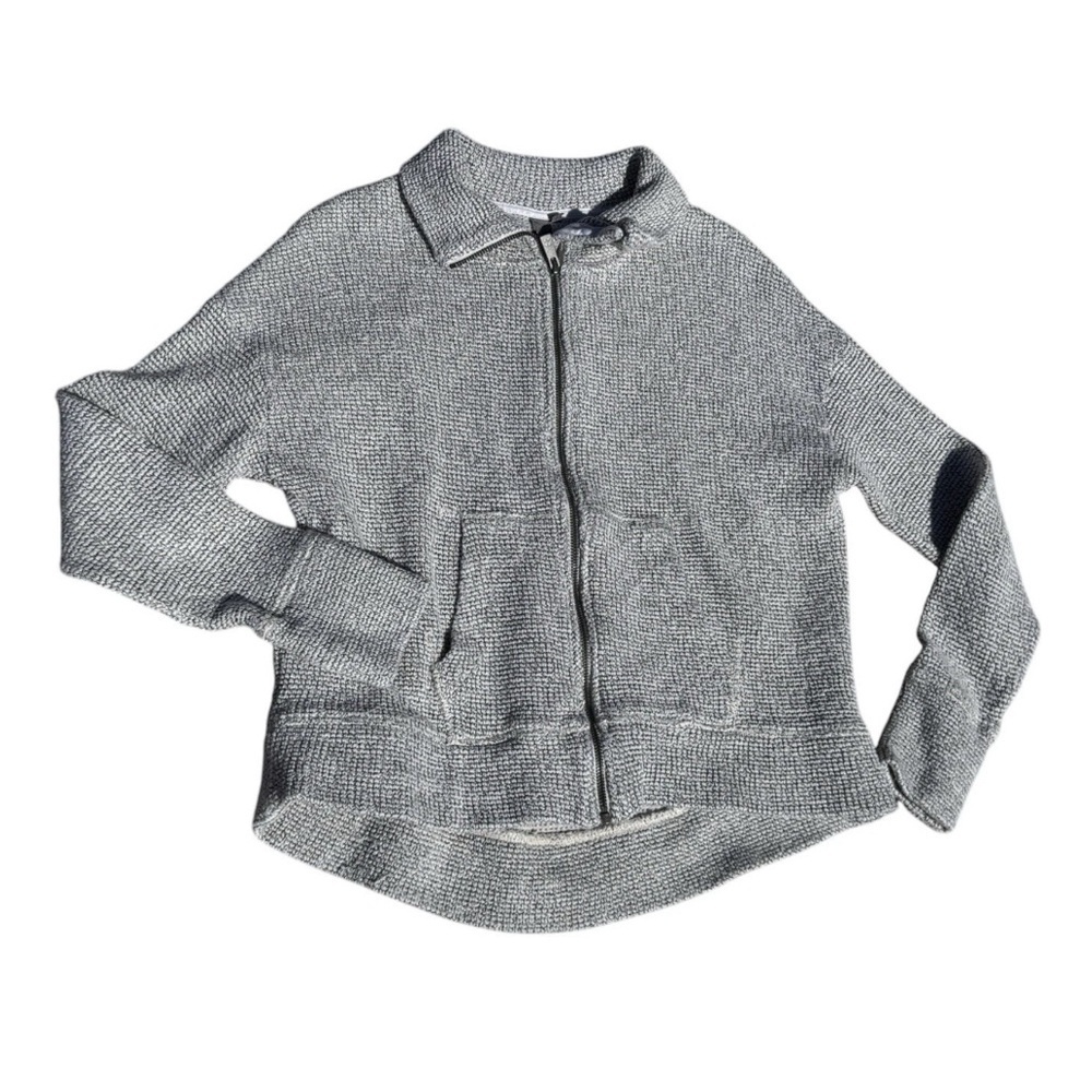 Sweaty Betty Restful Boucle Full Zip Sweater Jacket Size Medium Gray Textured